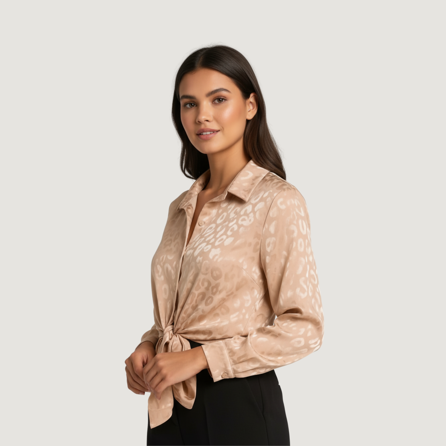 Leopard Satin Cropped Tie-Front