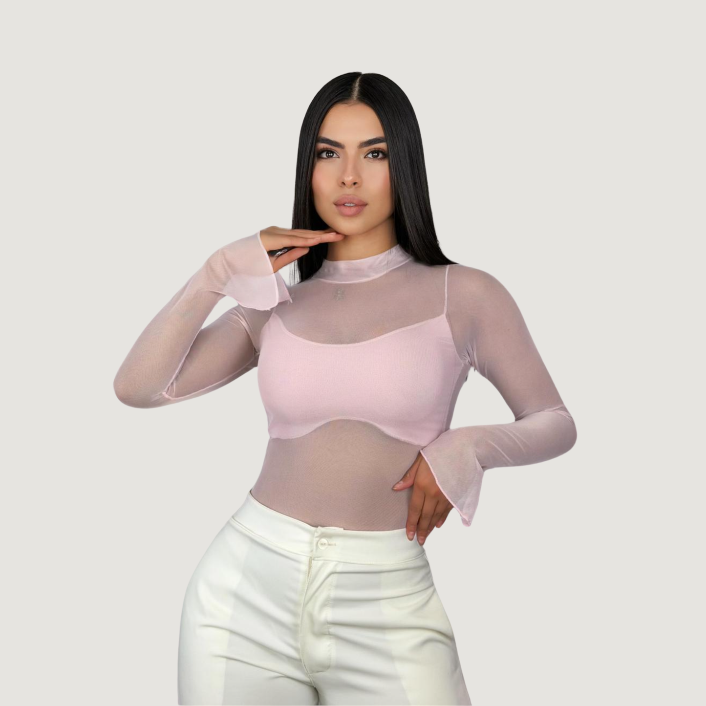 Bodysuits For Women - Mesh Bell Sleeves