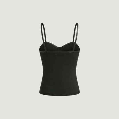 Leather Crop Top - Sheer Mesh Back - V-Neck