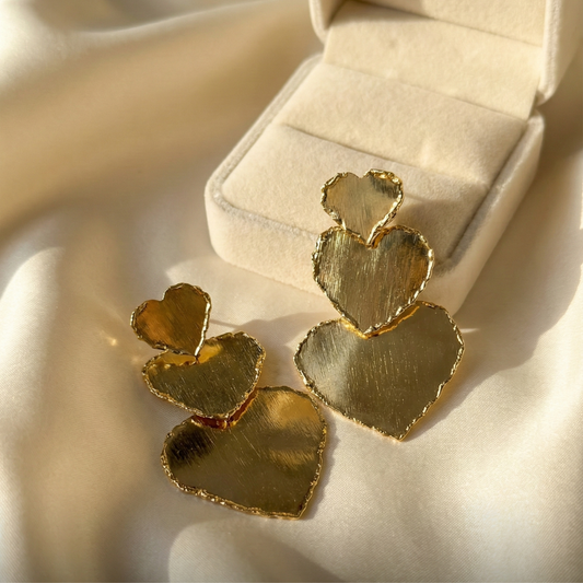 Big Earrings with Triple Heart Design