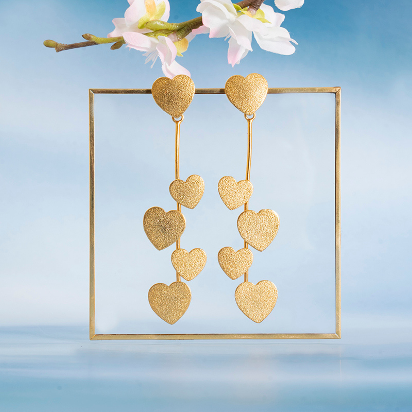 Long Earrings with Three Heart Design