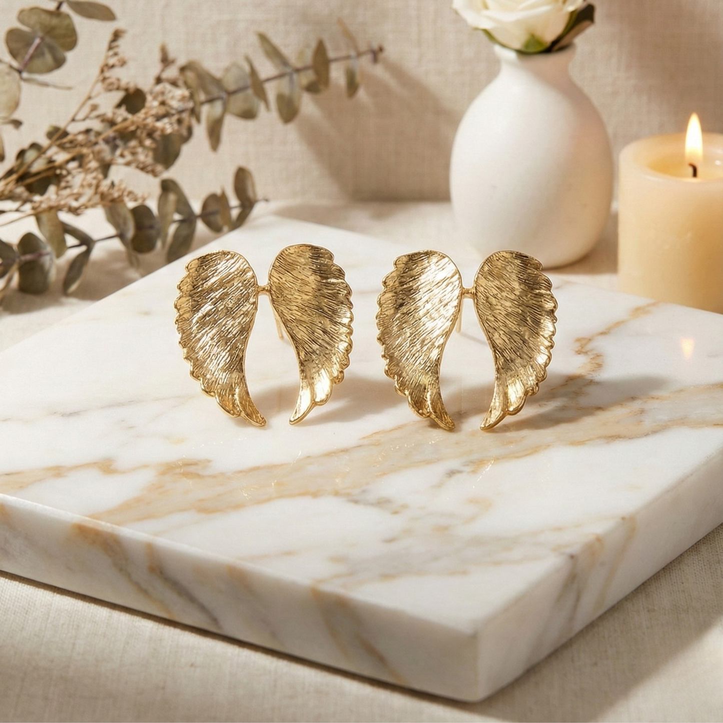 Gold Angel Wing Stud Earrings – 18K Gold-Plated Celestial Jewelry