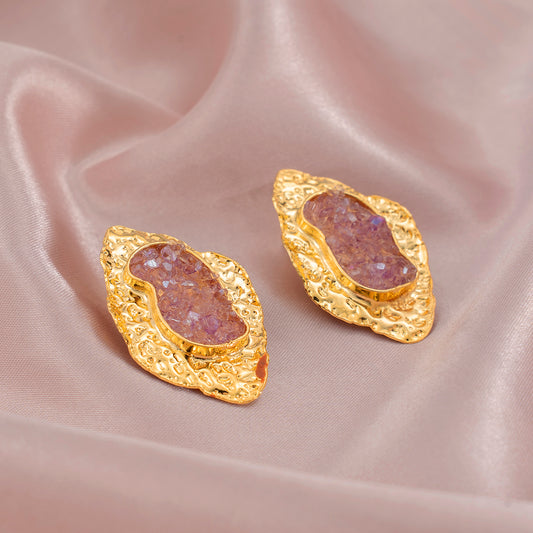 Bold Pink Druzy  Earrings