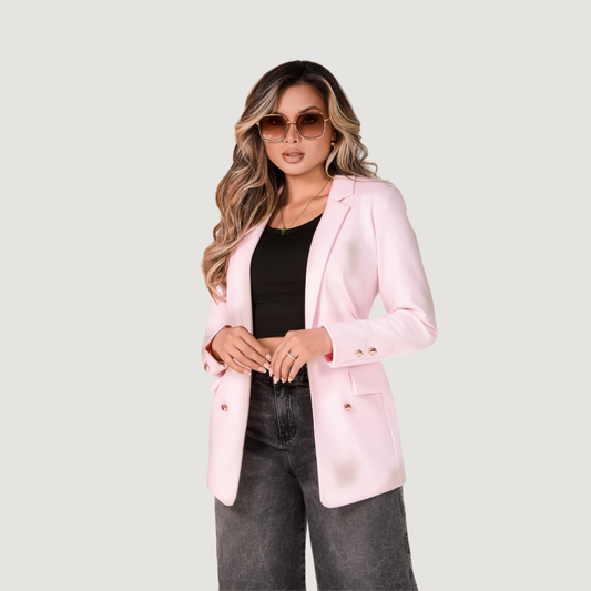 Pink Blazer for Women - Elegant Fall Office Wear with Gold Buttons
