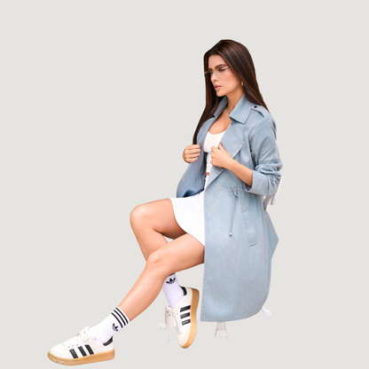 Dusty Blue Faux Suede Duster Trench