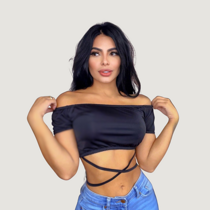 Off shoulder cropped tee-short sleeves - Saida Fashion 