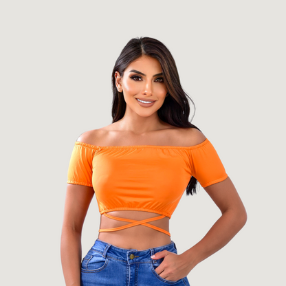Off shoulder cropped tee-short sleeves - Saida Fashion 