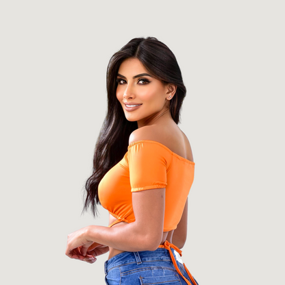 Off shoulder cropped tee-short sleeves - Saida Fashion 