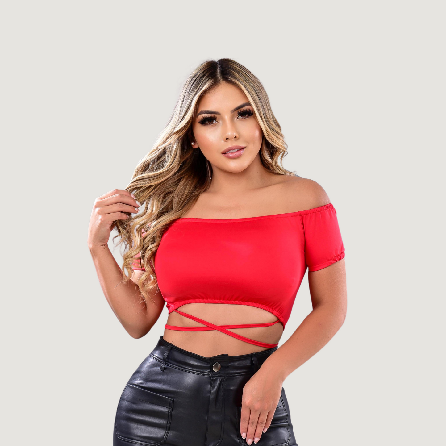 Off-Shoulder Cropped Tee - Short Sleeves..