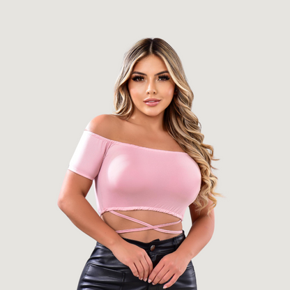 Off-Shoulder Cropped Tee - Short Sleeves..