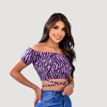 Off-Shoulder Cropped Tee - Short Sleeves..
