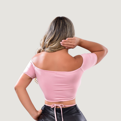 Off-Shoulder Cropped Tee - Short Sleeves..