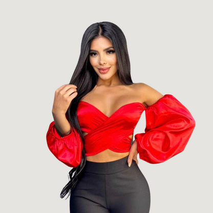 Cropped long sleeve top-adjustable front - Saida Fashion 