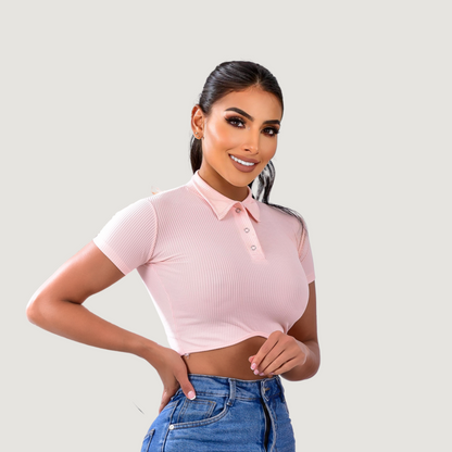 Comfortable Polo Ribbed Top