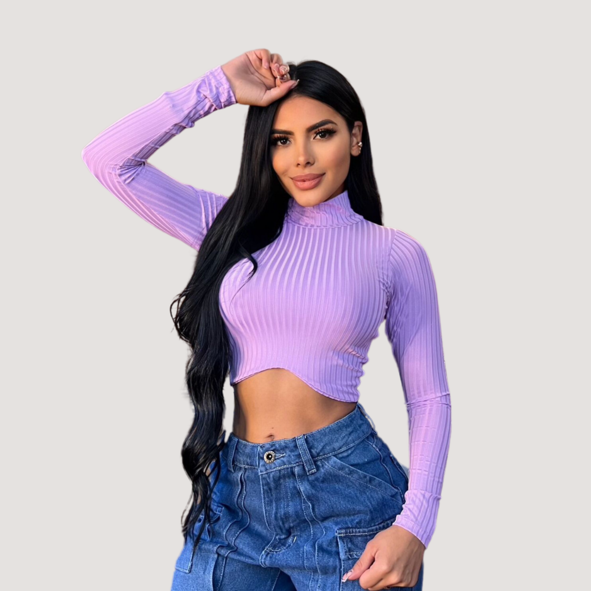 Turtleneck tank top-long sleeves- ribbed - Saida Fashion 