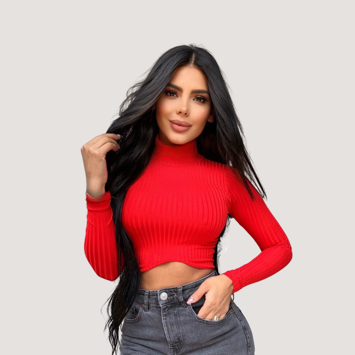 Turtleneck tank top-long sleeves- ribbed - Saida Fashion 
