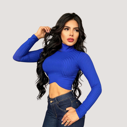 Turtleneck tank top-long sleeves- ribbed - Saida Fashion 
