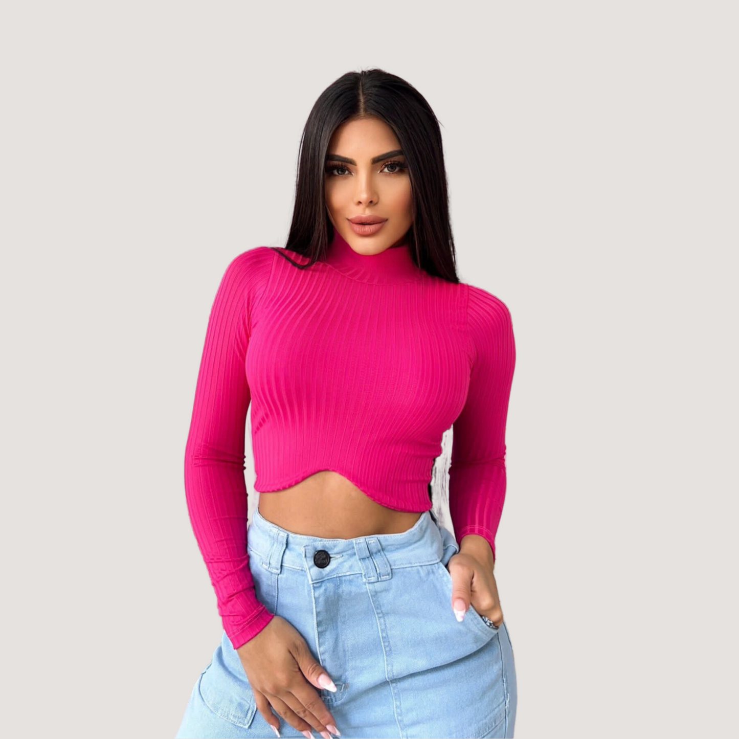 Turtleneck Tank Top - Long Sleeves - Ribbed