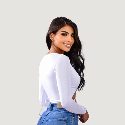 Long sleeve crop top- open neckline - Saida Fashion 