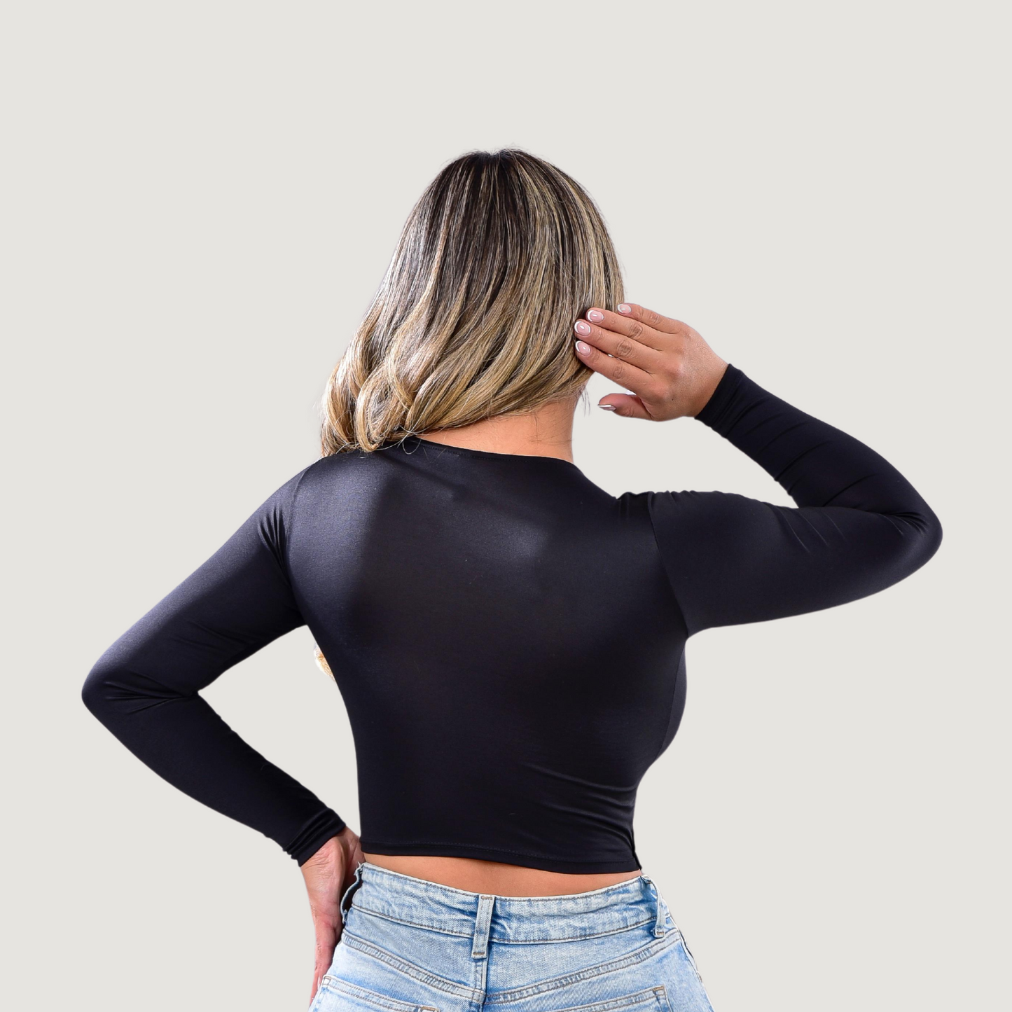 Long Sleeve Crop Top - Open Neckline