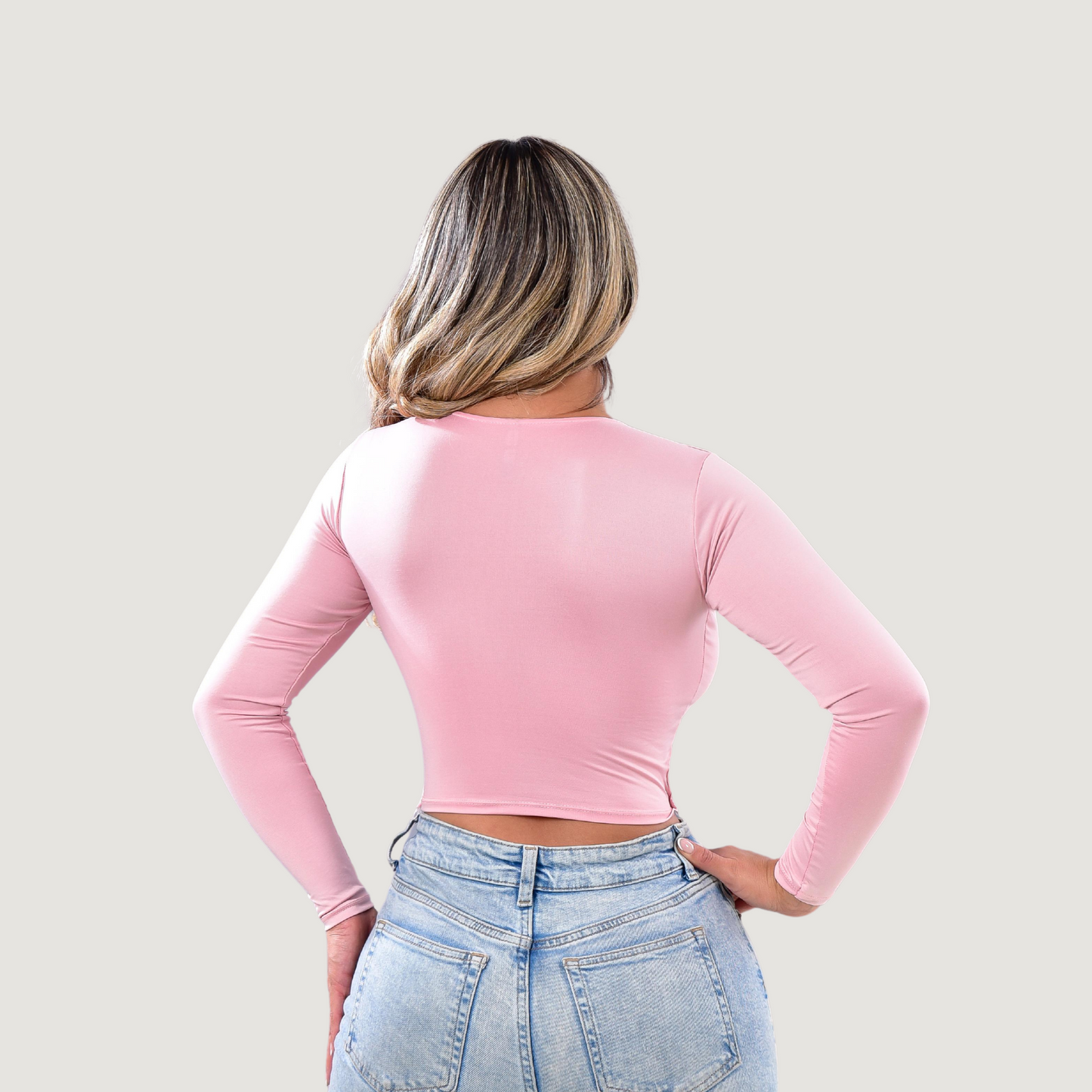 Long Sleeve Crop Top - Open Neckline