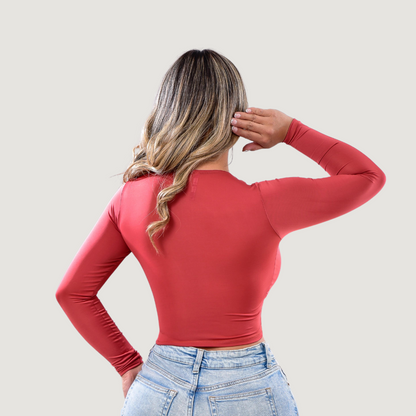 Long Sleeve Crop Top - Open Neckline