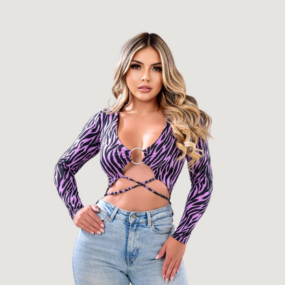 Long Sleeve Crop Top - Open Neckline