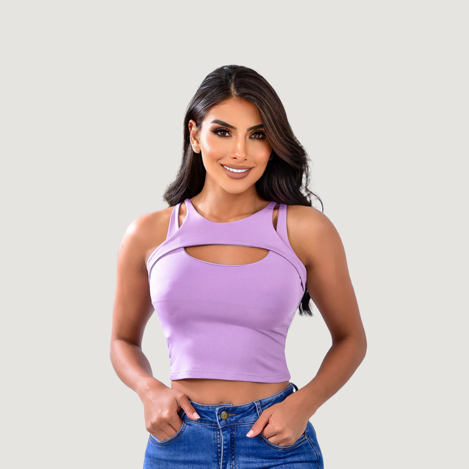 Cut out crop top with spandex material - Saida Fashion 