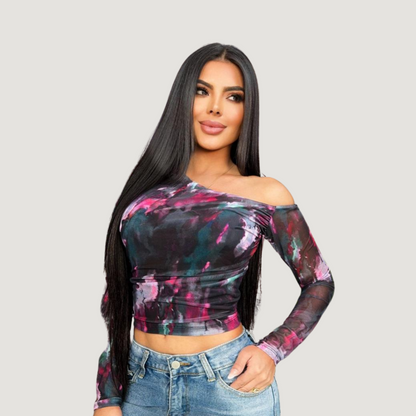 Long sleeve blouse top-asymmetric - Saida Fashion 