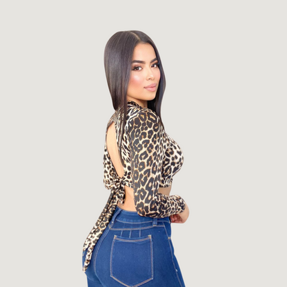 Ribbed Backless Long Sleeve Top..