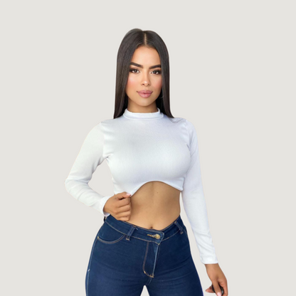 Ribbed Backless Long Sleeve Top..