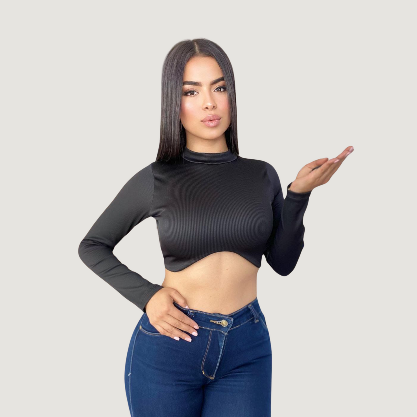 Ribbed Backless Long Sleeve Top..