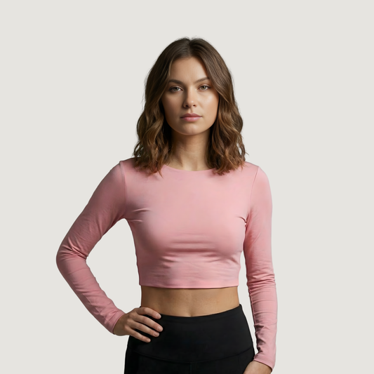 Long Sleeve Crop Top, Boat Neck Spandex Blend