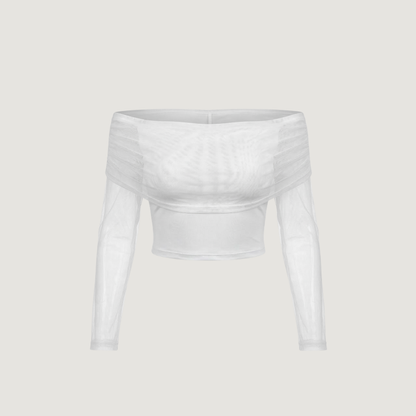 Boat Neck Mesh Crop Top