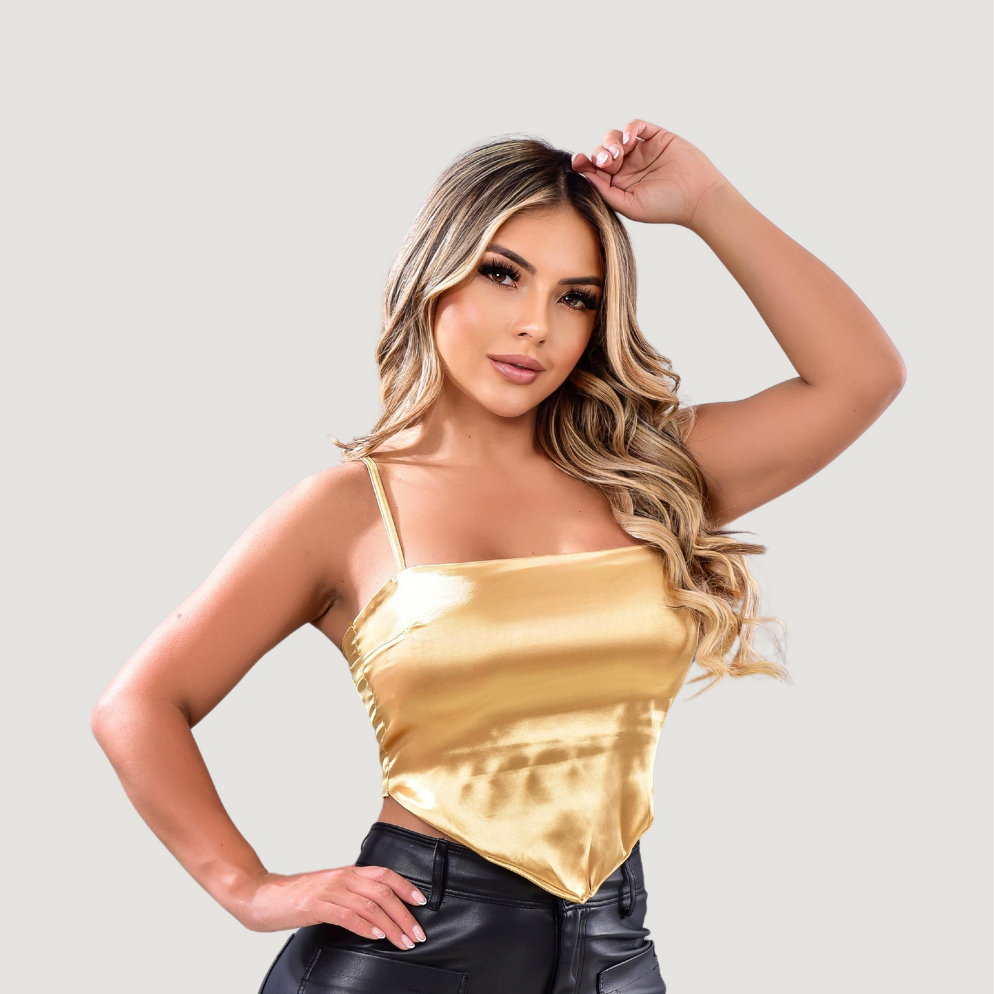 Silk Crop Top with Straight Neckline