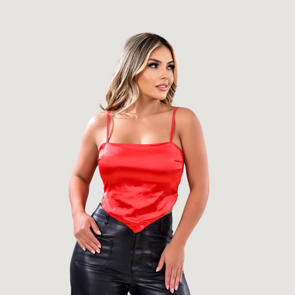 Silk Crop Top with Straight Neckline