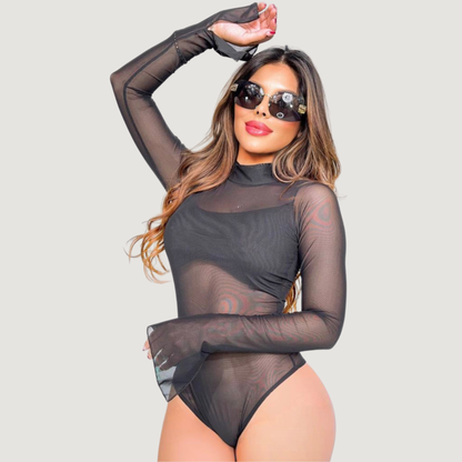 Bodysuits For Women - Mesh Bell Sleeves