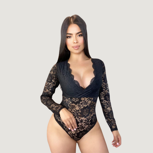 Lace Bodysuit Long Sleeve - Stretchy Lace Fit..