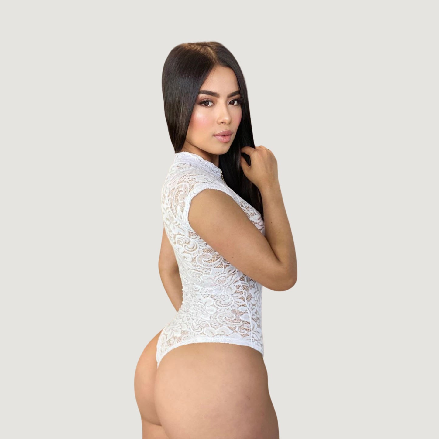 Women's Lace Bodysuit Top - Zipper Detail