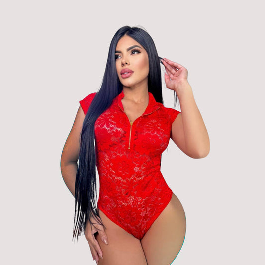 Women's Lace Bodysuit Top - Zipper Detail