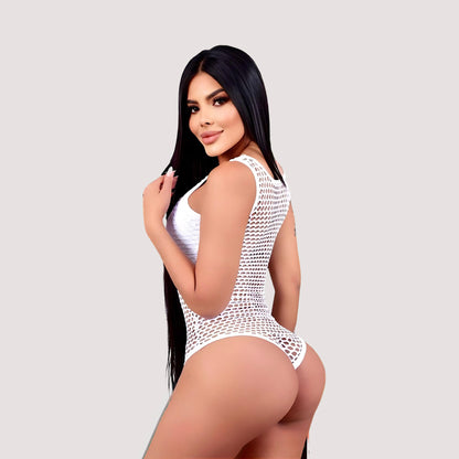 Women's Fishnet Bodysuit - Attached Top..