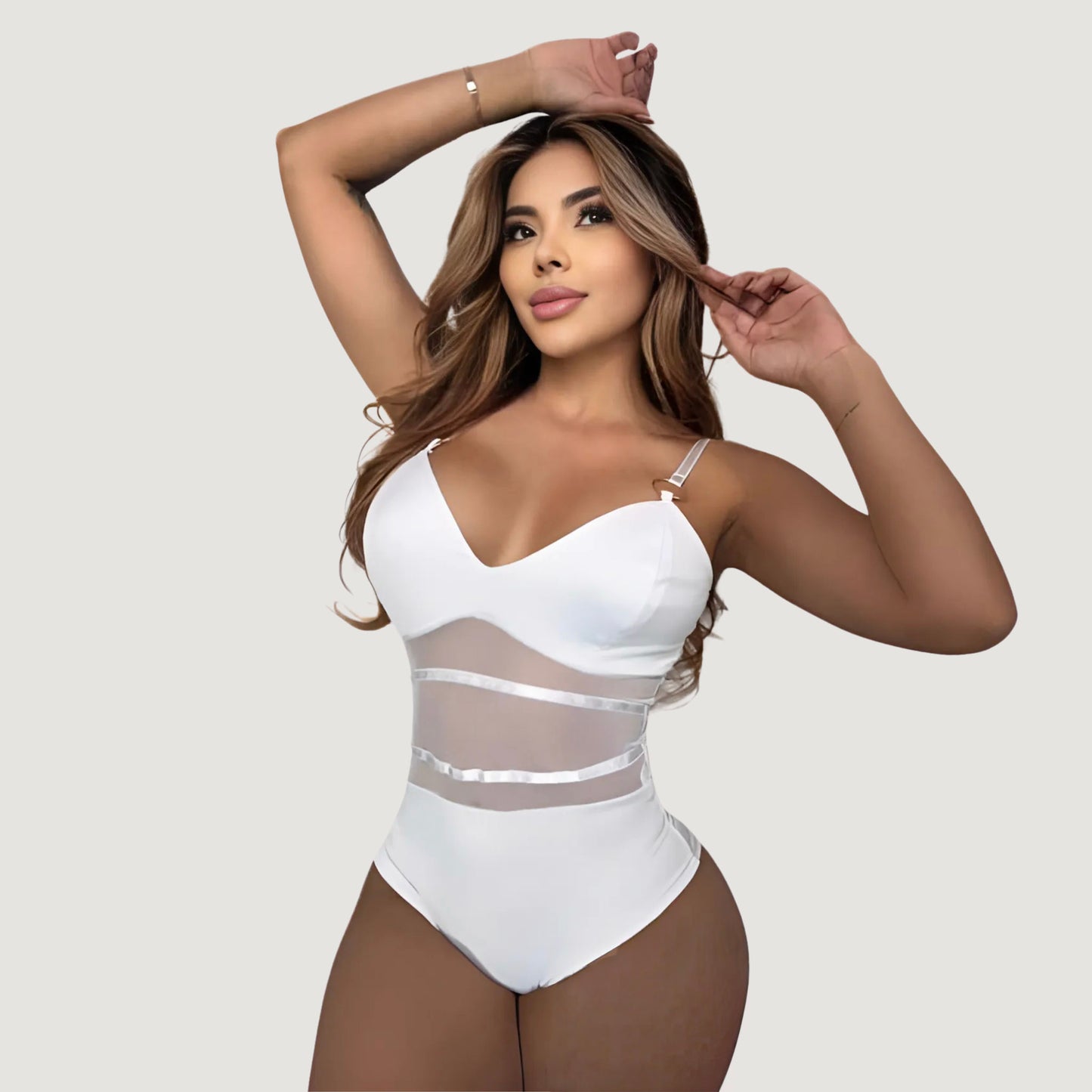 Sheer Mesh Bodysuit with Metallic Touch