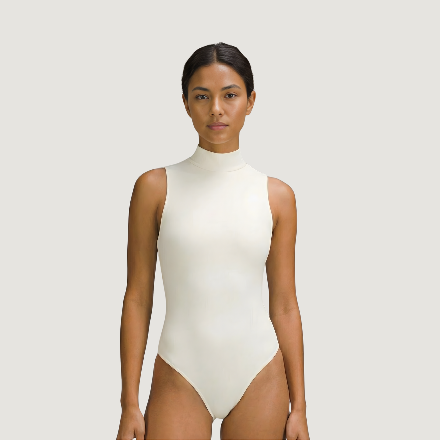 Spandex Mock Neck Bodysuit, Thong Style, Double-Lined