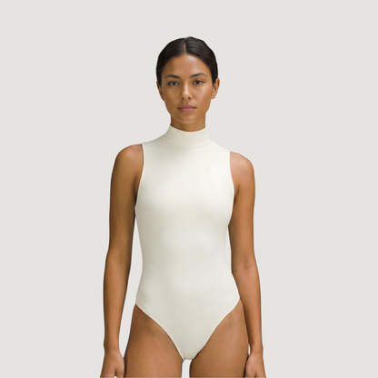 Spandex Mock Neck Bodysuit, Thong Style, Double-Lined