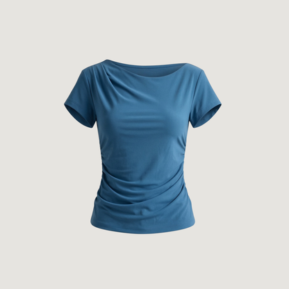 Boat Neck Asymmetric Ruched Top