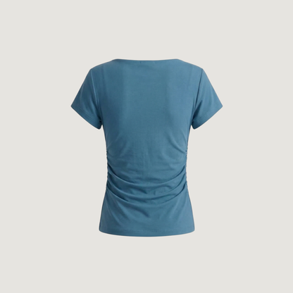 Boat Neck Asymmetric Ruched Top