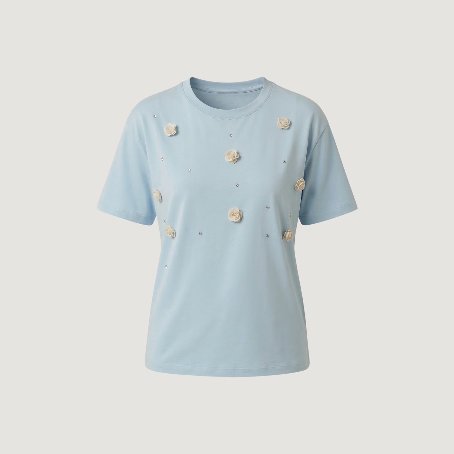 Oversized Tee with 3D Floral Appliqué