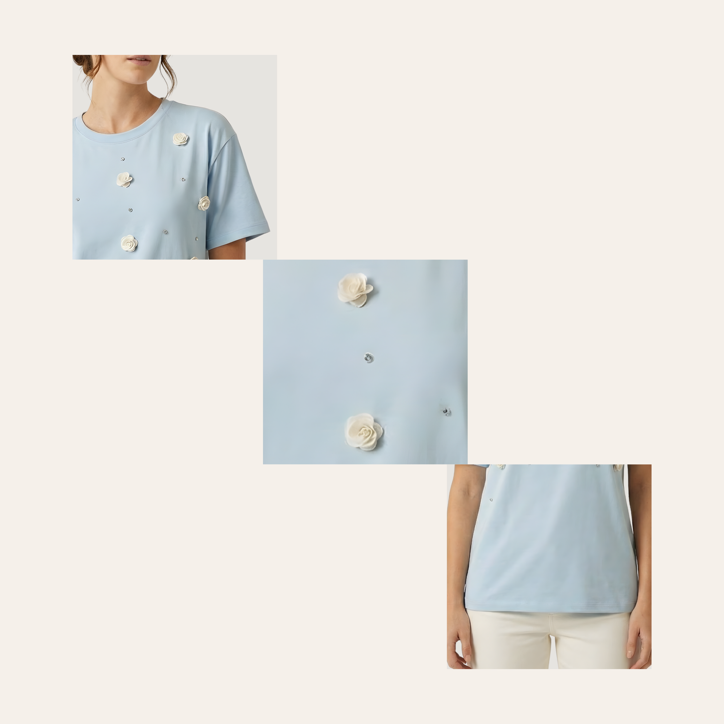 Oversized Tee with 3D Floral Appliqué