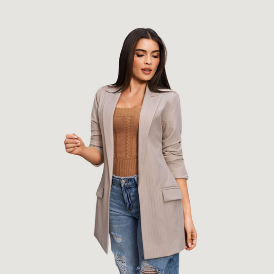 Chic Crepe Chalk Stripe Long Blazer