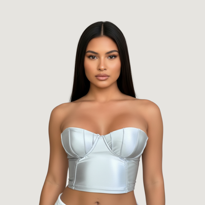 Corset Top with Glossy Spandex Fabric
